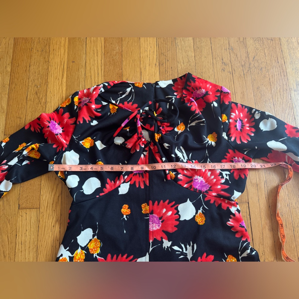 70s Vintage Long Sleeve Floral Maxi Dress with Keyhole Cut Out Sz L - Picture 4 of 6